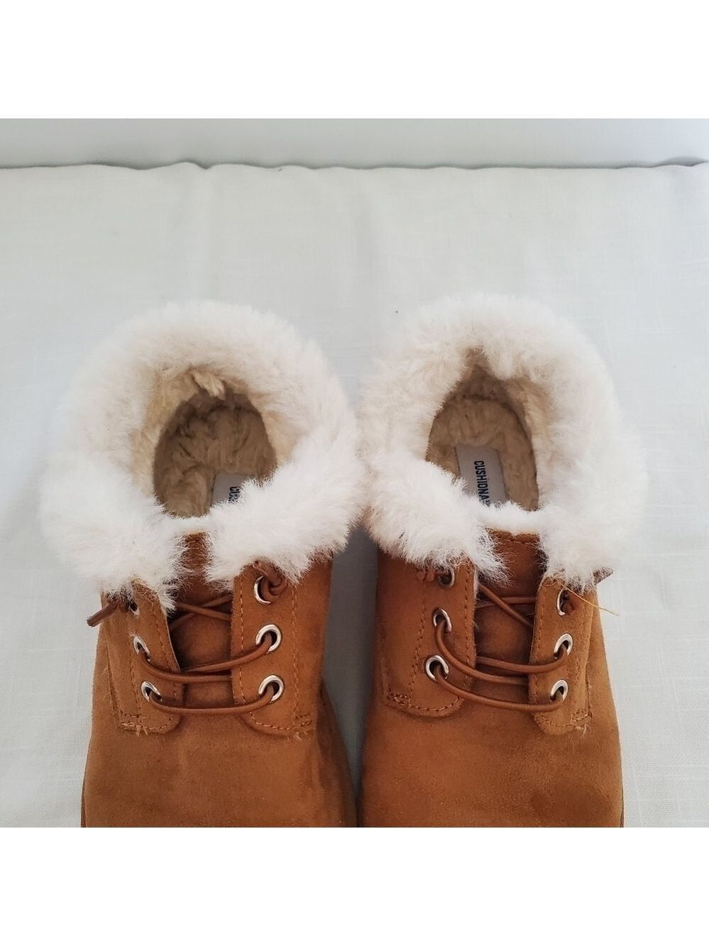CUSHIONAIRE 'HOPE' ANKLE BOOTIES SLIP-ON SUEDE FAUX-SHEARLING CHESTNUT WOMEN 7.5 - Picture 5 of 12